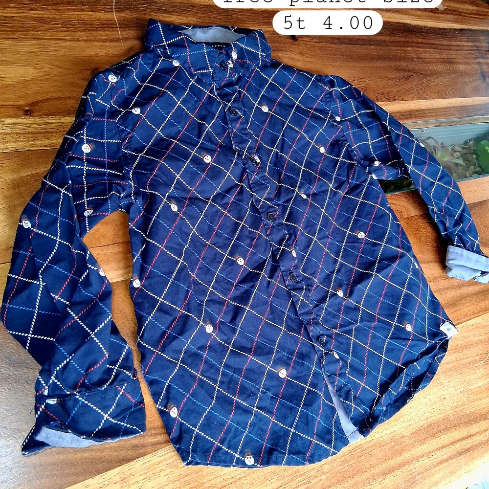 Blue and Red Button Down Shirt with Plaid Pattern